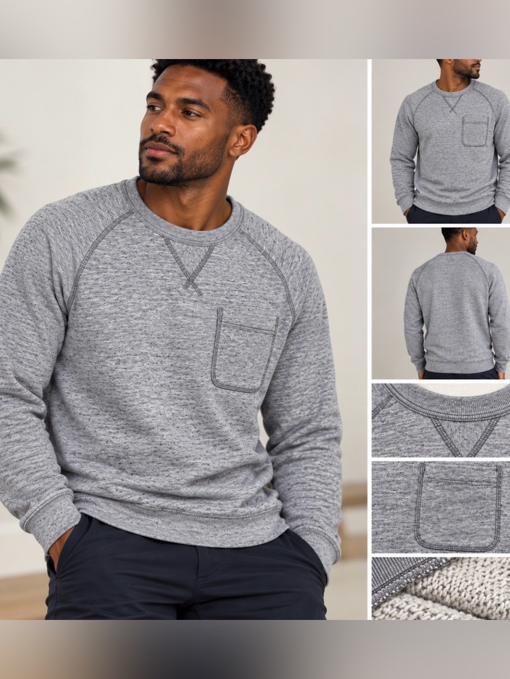 Fieldworth Vintage Loopback Crew Sweatshirt Gray Raglan Pocket Men’s XL